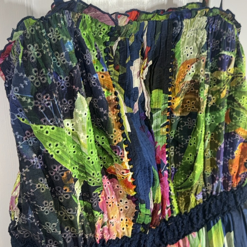 Guess Floral Print Kinsley Tiered Cotton Silk Boho Cottagecore Maxi Dress Size L - Picture 7 of 12